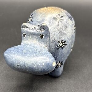 Soapstone House Hippo Hand Carved Figurine Kenya with Floral Design